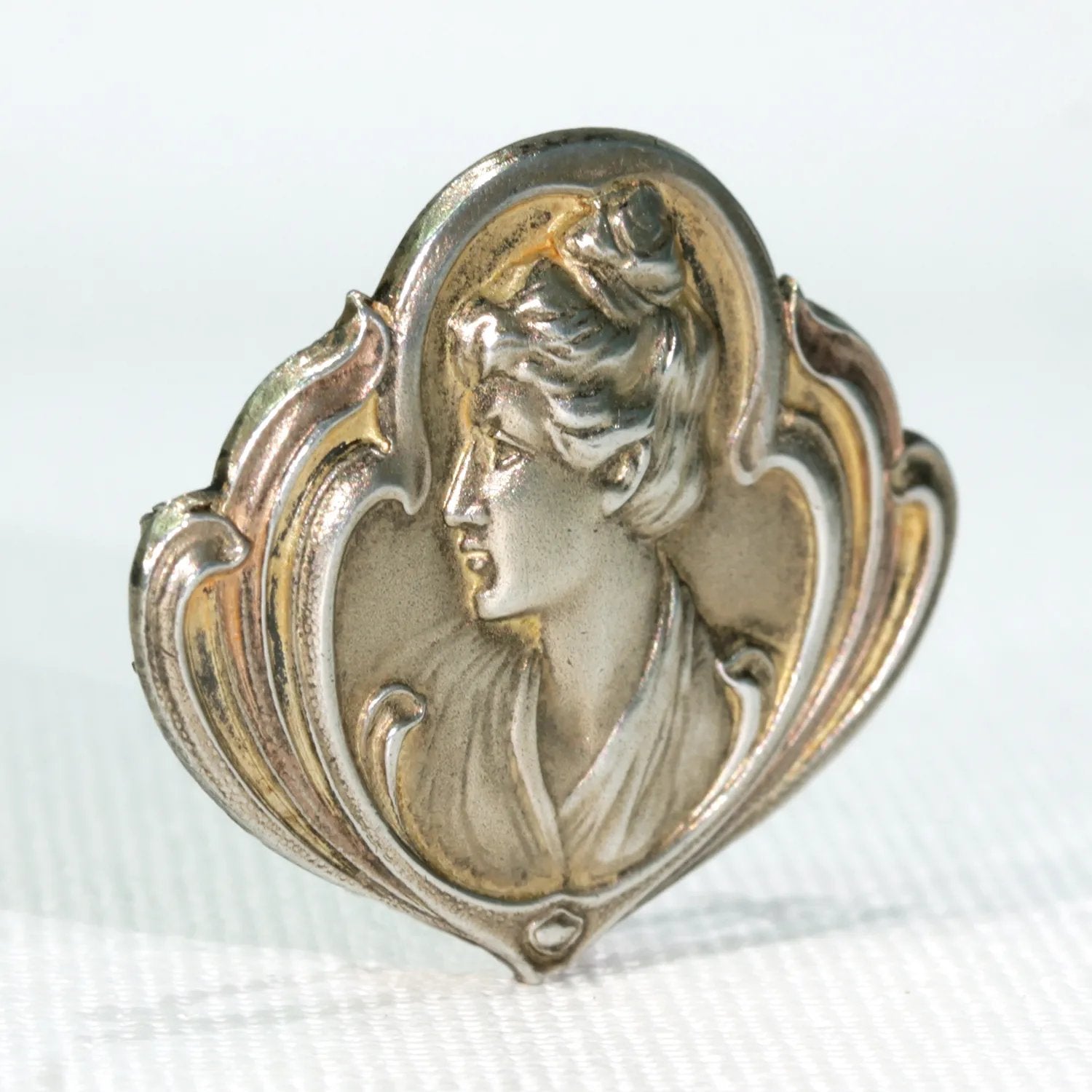 Art Nouveau Jugendstil Silver Brooch Pin Woman in Profile