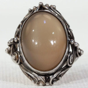 Arts & Crafts Era Brown Agate Floral Ring