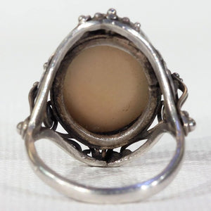 Arts & Crafts Era Brown Agate Floral Ring