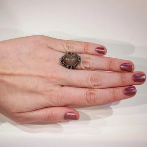 Arts & Crafts Era Brown Agate Floral Ring