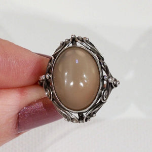 Arts & Crafts Era Brown Agate Floral Ring