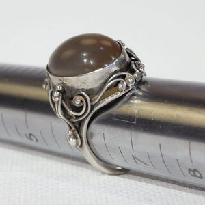 Arts & Crafts Era Brown Agate Floral Ring