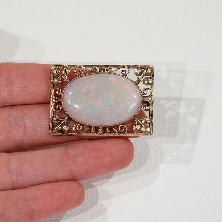 Arts & Crafts Opal Gold Brooch Pin by Henry George Murphy