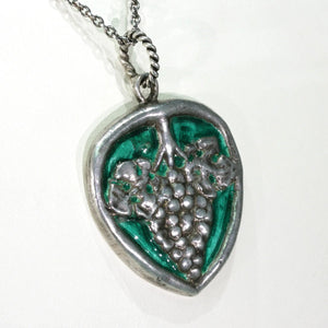 Arts and Crafts Silver Green Enamel Grapes Pendant