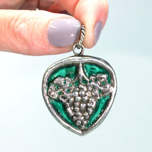 Arts and Crafts Silver Green Enamel Grapes Pendant