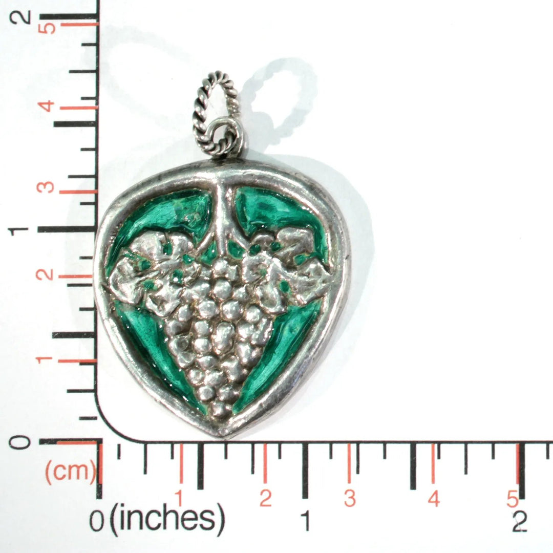 Arts and Crafts Silver Green Enamel Grapes Pendant