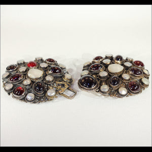 Antique Silver Belt Buckle, Austro-Hungarian Garnet and Mother of Pearl, c.1870