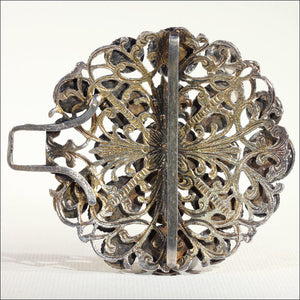 Antique Silver Belt Buckle, Austro-Hungarian Garnet and Mother of Pearl, c.1870