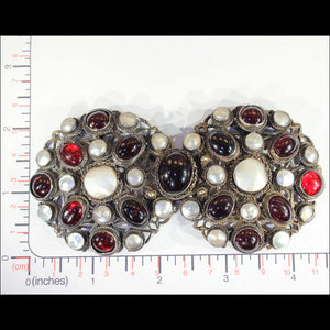 Antique Silver Belt Buckle, Austro-Hungarian Garnet and Mother of Pearl, c.1870