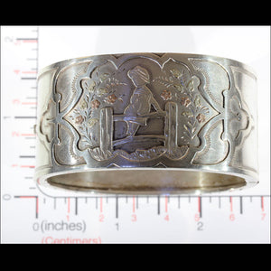 Antique Victorian Kate Greenaway Silver Bangle with Gold Accents