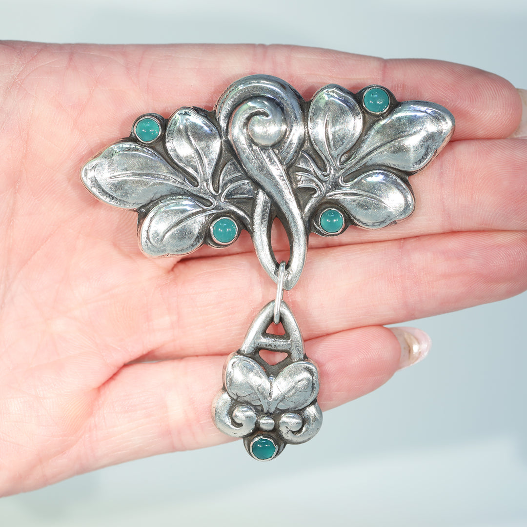 Holger Fischer Silver Chrysoprase Skonvirke Brooch Pin