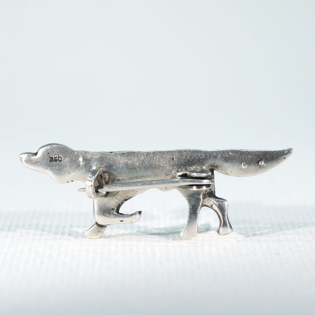 Antique Silver Paste Pointer Dog Brooch Pin