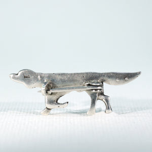 Antique Silver Paste Pointer Dog Brooch Pin