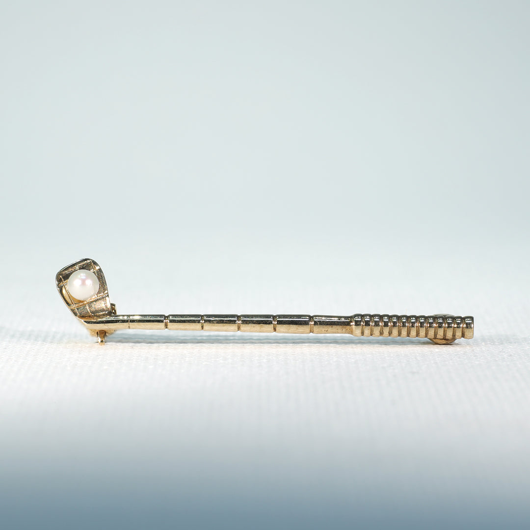 Vintage Gold and Pearl Golf Club Brooch Pin 1962