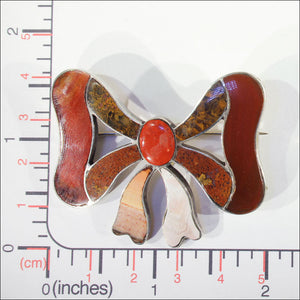 Antique Scottish Pebble Bow Brooch, Victorian c. 1890, Agate and Sterling Silver