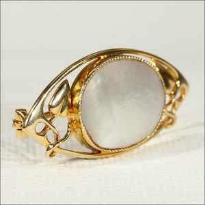 Antique Murrle Bennett & Co. Arts & Crafts Art Nouveau Mother of Pearl and 15k Gold Brooch Pin