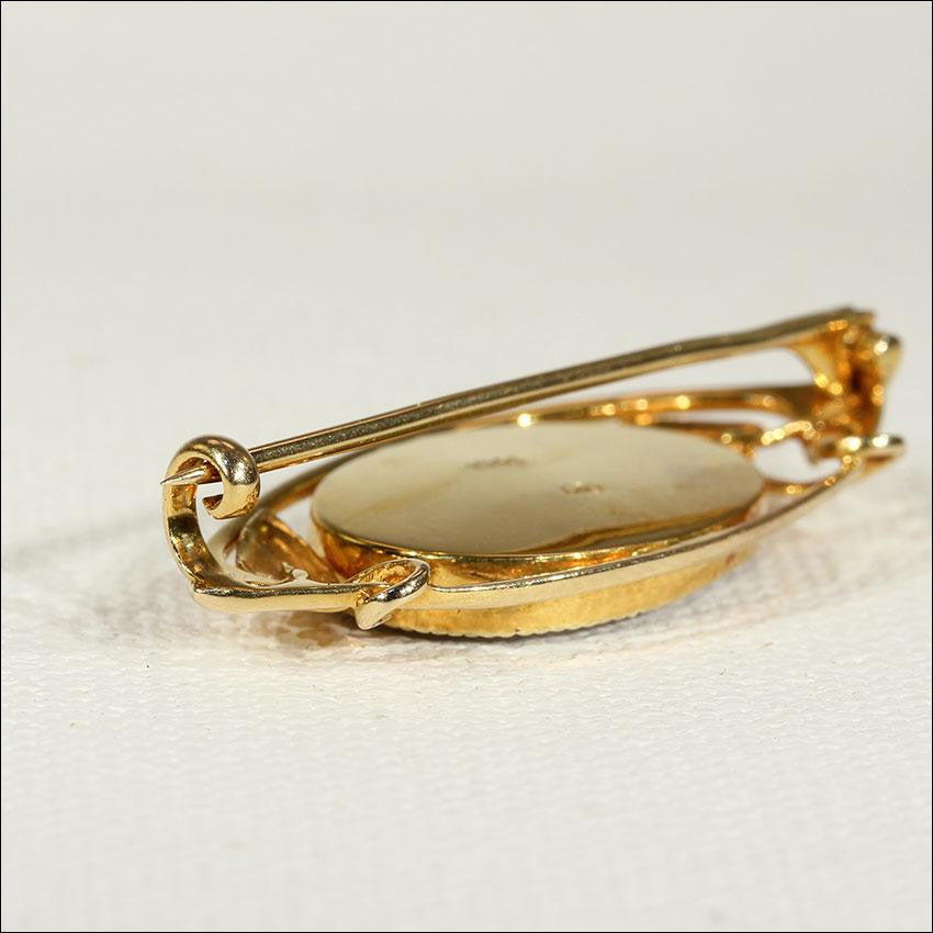 Antique Murrle Bennett & Co. Arts & Crafts Art Nouveau Mother of Pearl and 15k Gold Brooch Pin