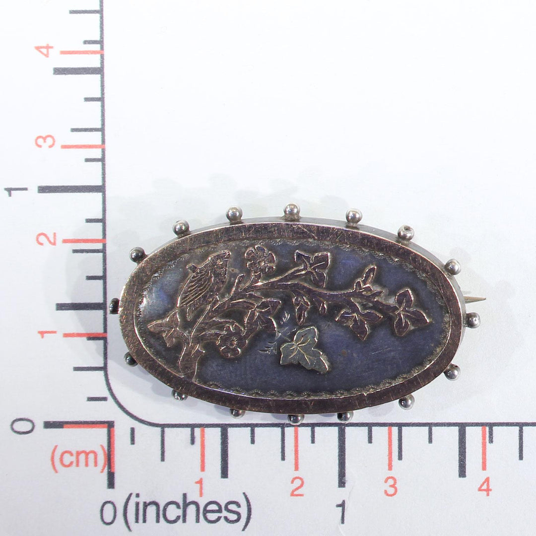 Victorian Silver Bird on Branch Brooch Pin Gold Accents