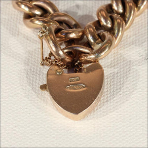 Lovely Antique 9k Rose Gold Curb Link Bracelet with Heart Lock Clasp