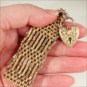 Antique Victorian Wide Gate Bracelet in 9k Gold with Heart Lock