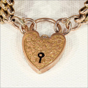 Antique Victorian Wide Gate Bracelet in 9k Gold with Heart Lock