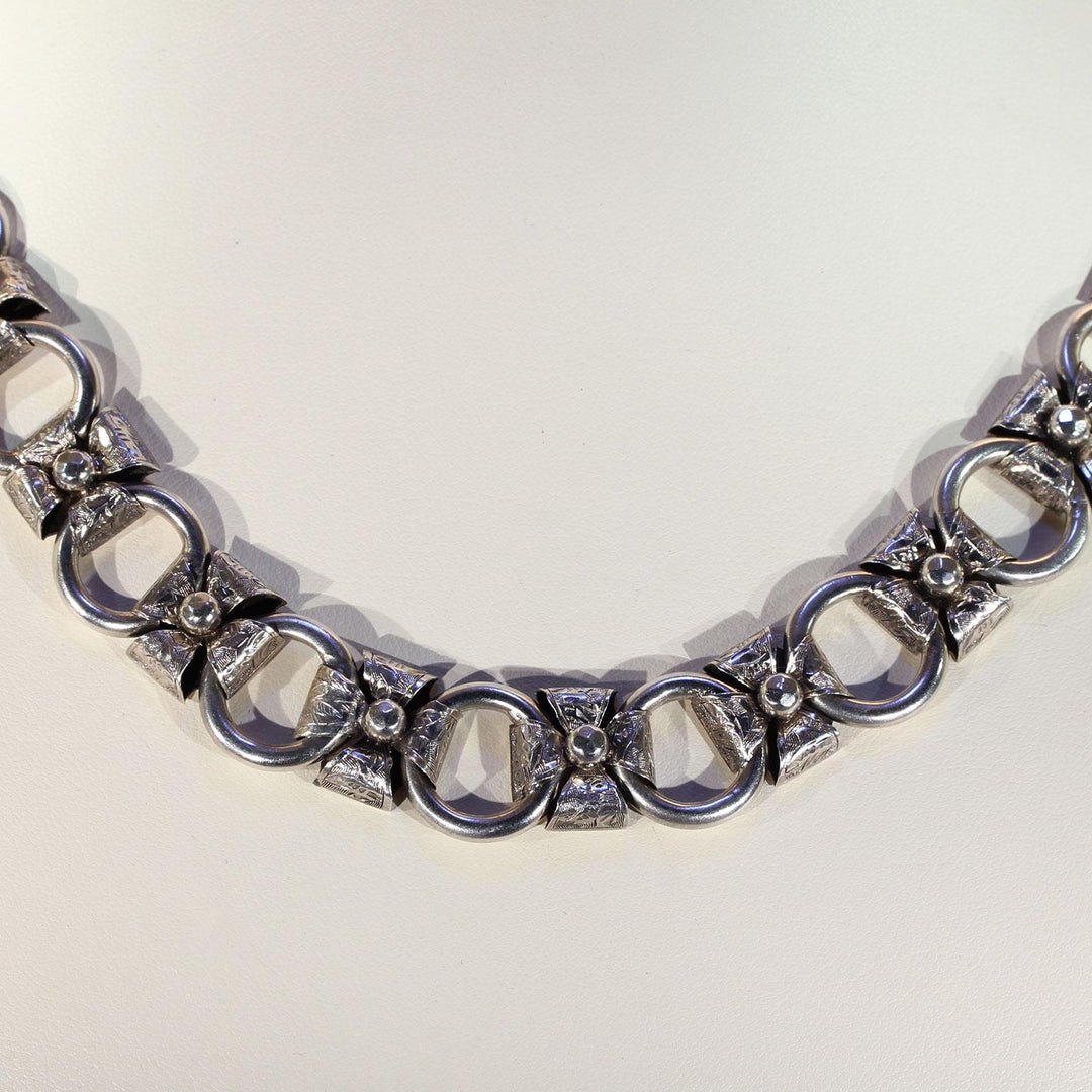 Antique Victorian Silver Collar Necklace 18" Long