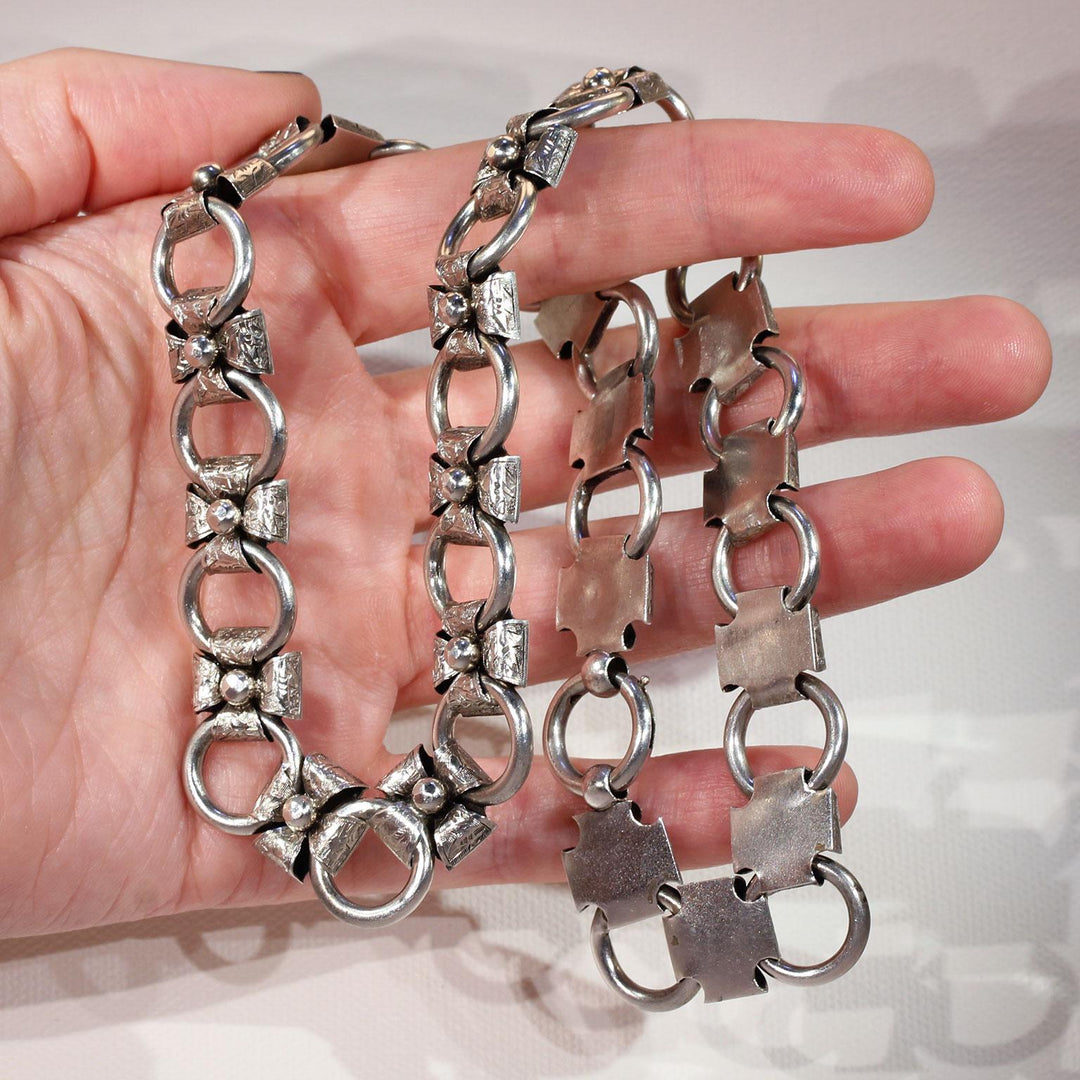 Antique Victorian Silver Collar Necklace 18" Long