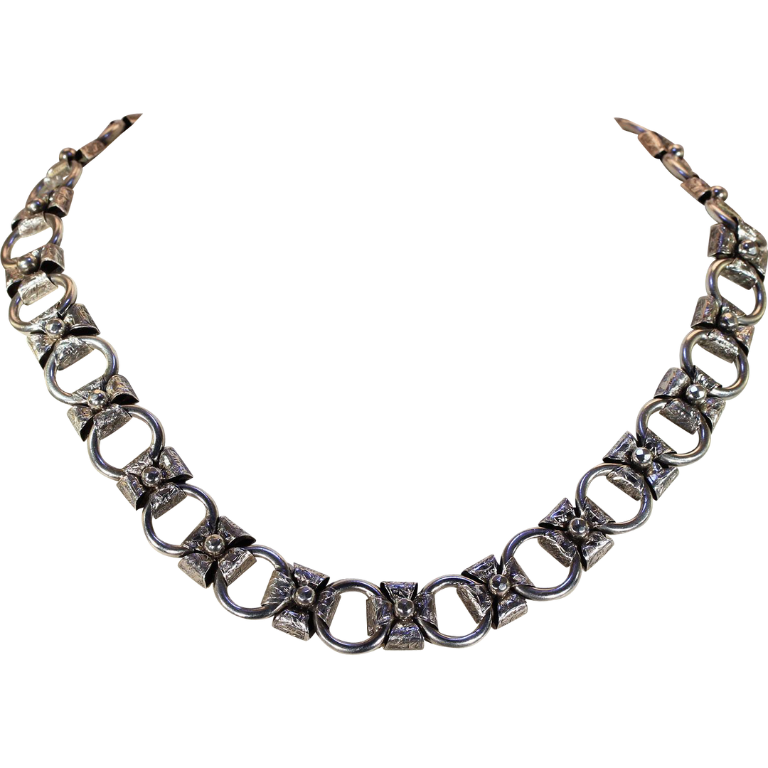 Antique Victorian Silver Collar Necklace 18" Long