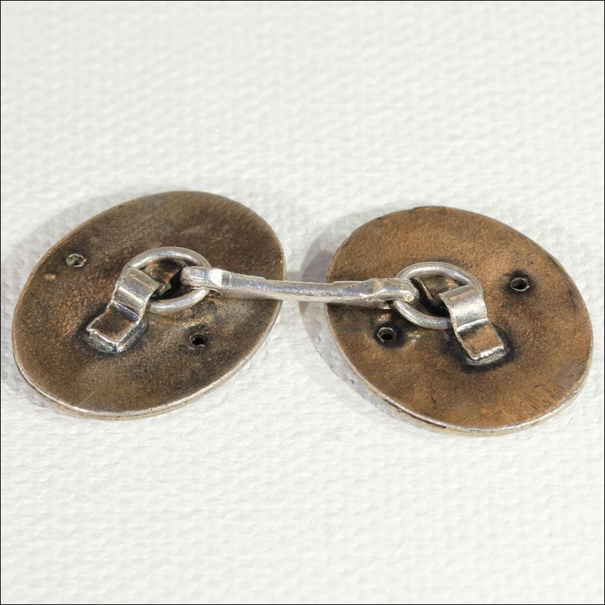 Vintage Art Deco Egyptian Revival Cufflinks, Sterling Silver and Enamel