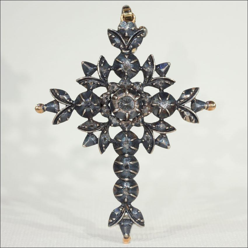 Antique Georgian Diamond Flemish Cross in 14k Gold and Silver