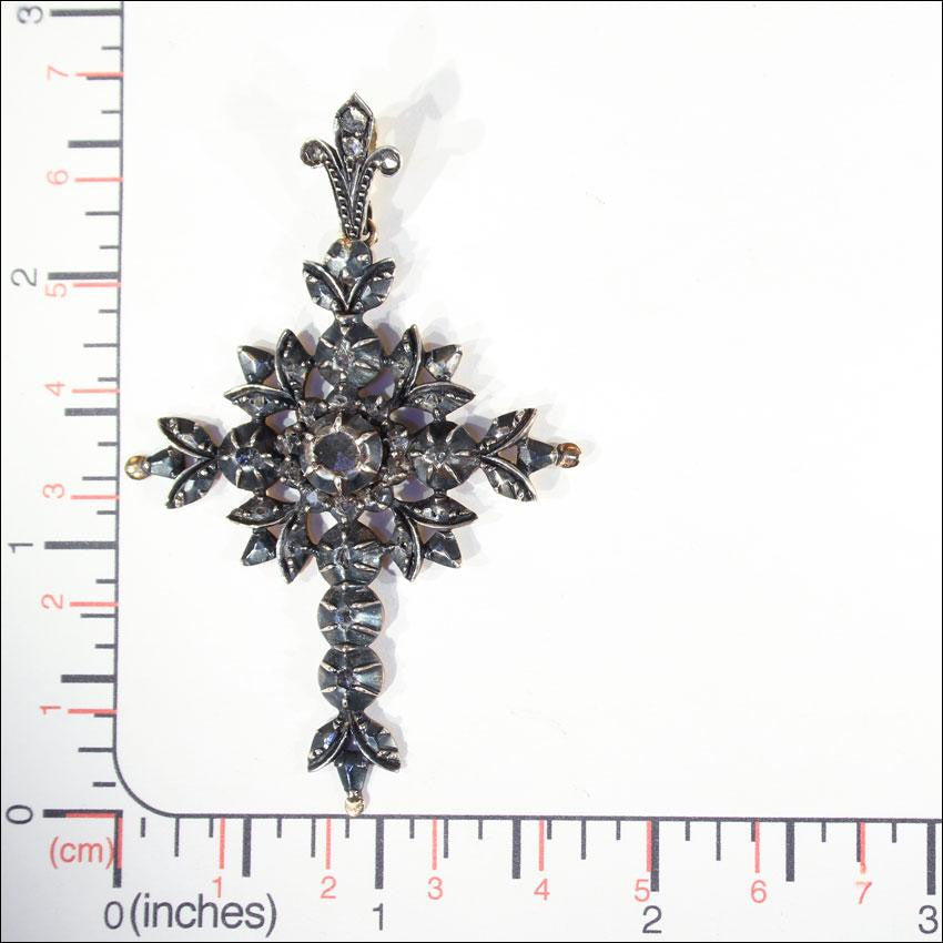 Antique Georgian Diamond Flemish Cross in 14k Gold and Silver