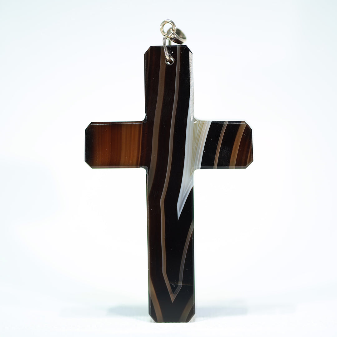 Antique Victorian Banded Agate Carved Cross Pendant