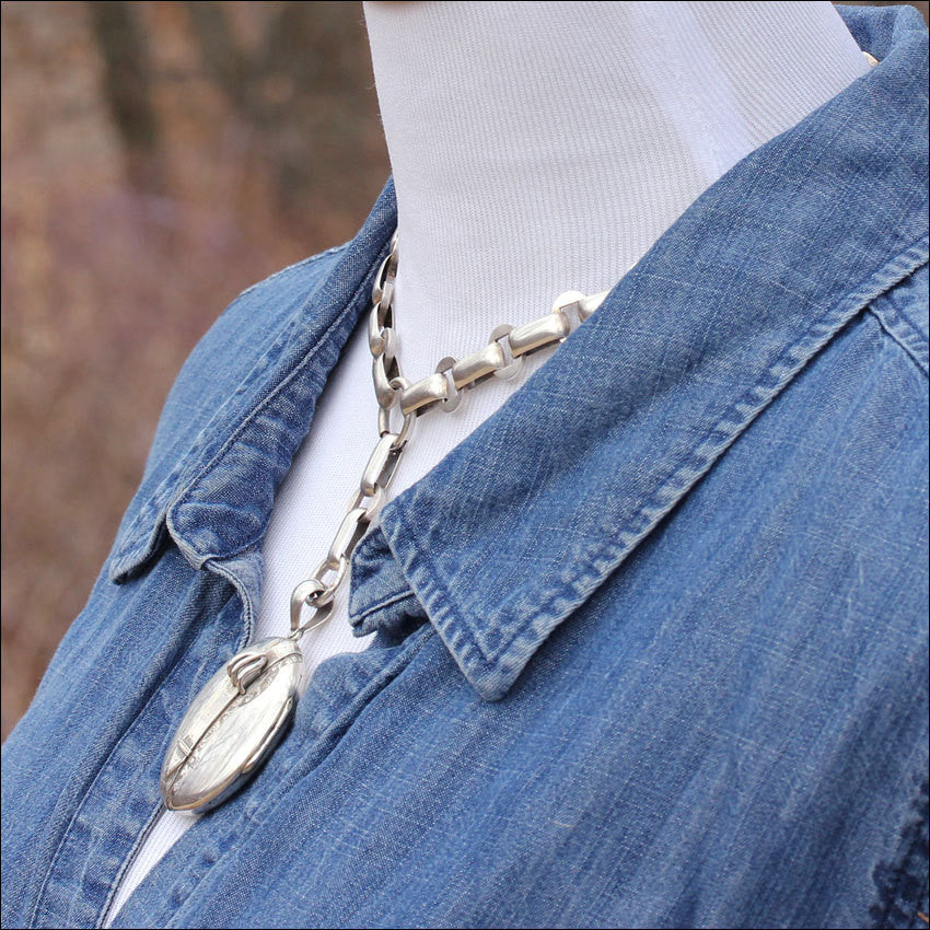 Antique Victorian Collar and Locket Necklace with Buckle Motif Locket in Sterling Silver