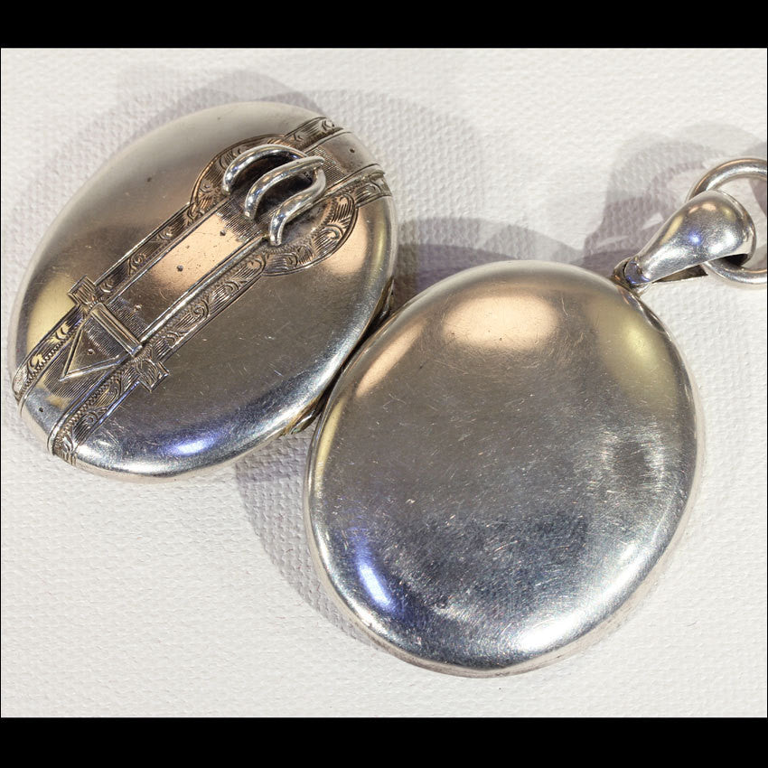 Antique Victorian Collar and Locket Necklace with Buckle Motif Locket in Sterling Silver