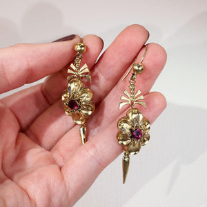 Antique Victorian Pinchbeck Red Paste Earrings