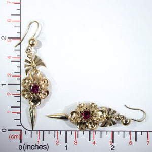 Antique Victorian Pinchbeck Red Paste Earrings