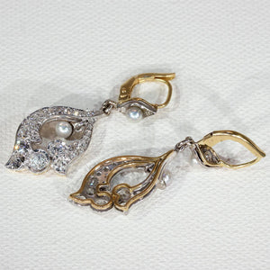 Antique Edwardian Diamond Pearl Earrings 18k Gold Platinum