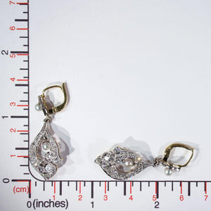 Antique Edwardian Diamond Pearl Earrings 18k Gold Platinum