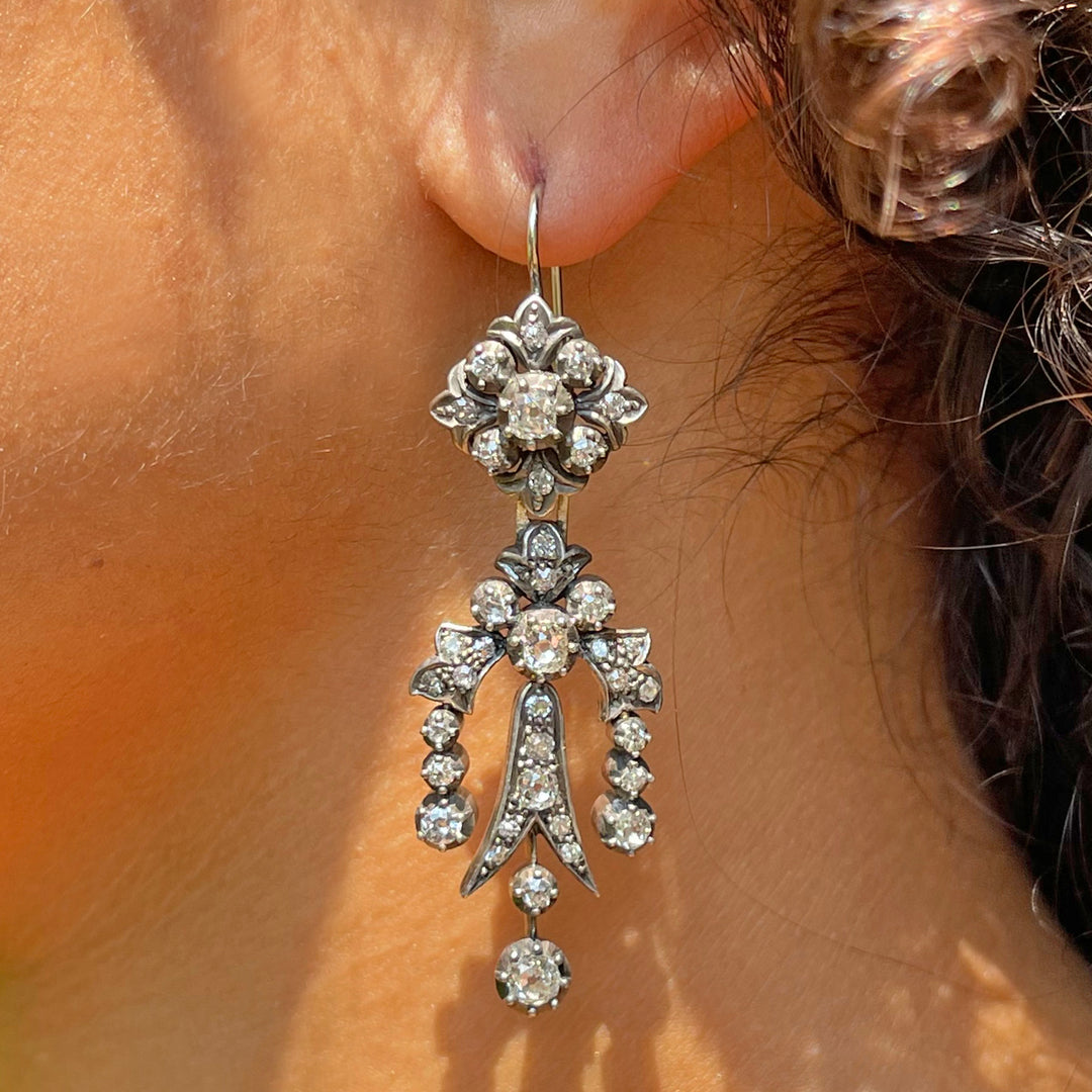 Early Victorian Diamond Night and Day Earrings Back to Front French 18k SS
