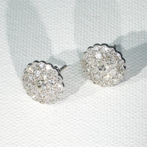 Vintage Diamond Cluster Earrings 18k White Gold 2.85 cttw