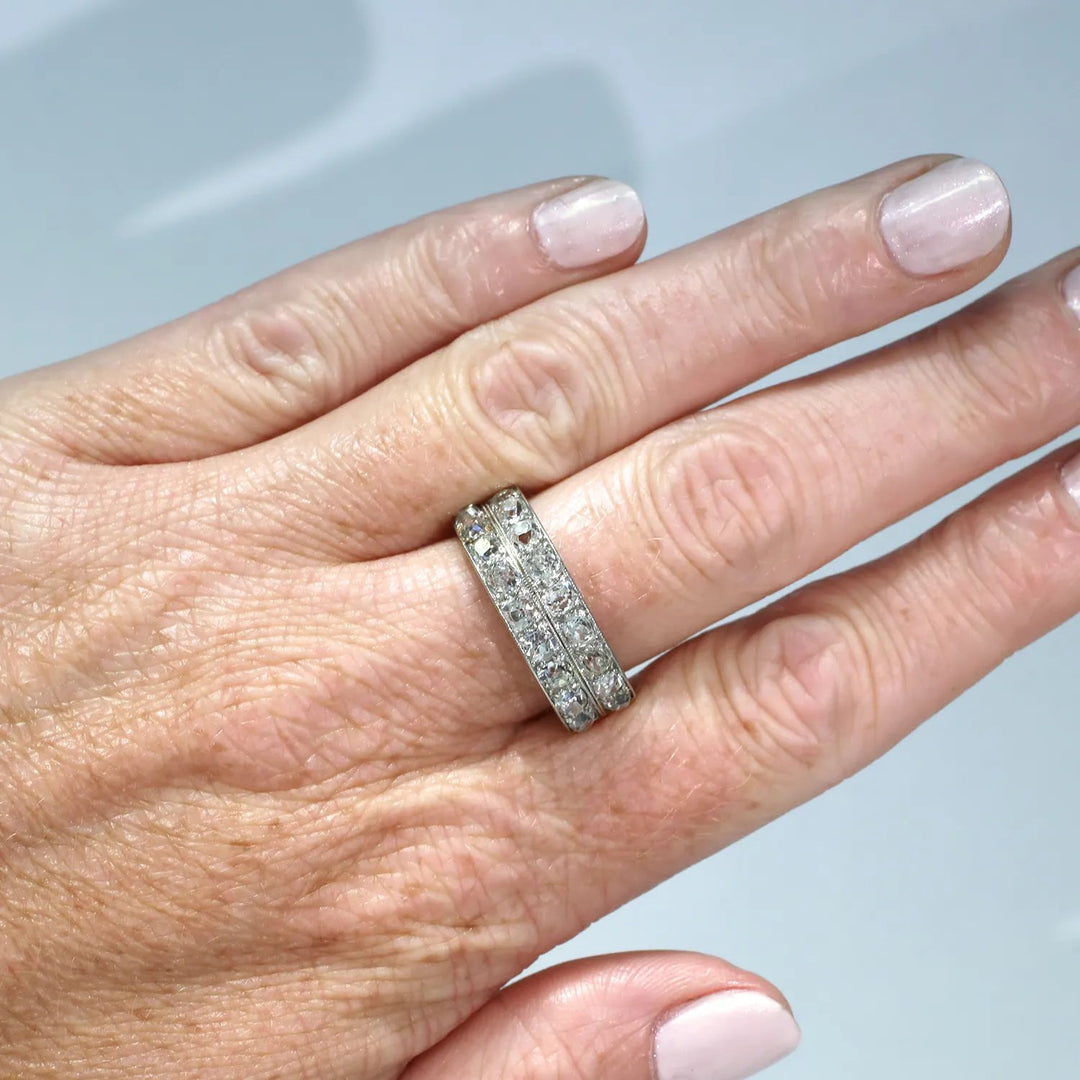 Early Art Deco Double Row Diamond Half Eternity Band Ring