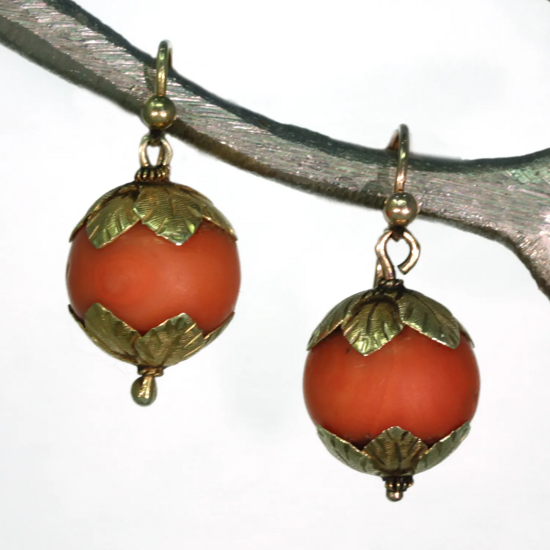 Early Victorian Coral 15k Gold Earrings