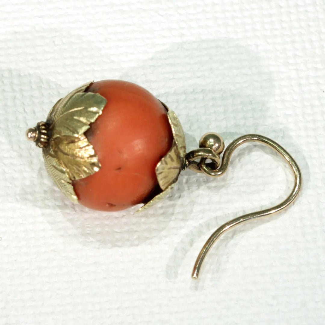 Early Victorian Coral 15k Gold Earrings