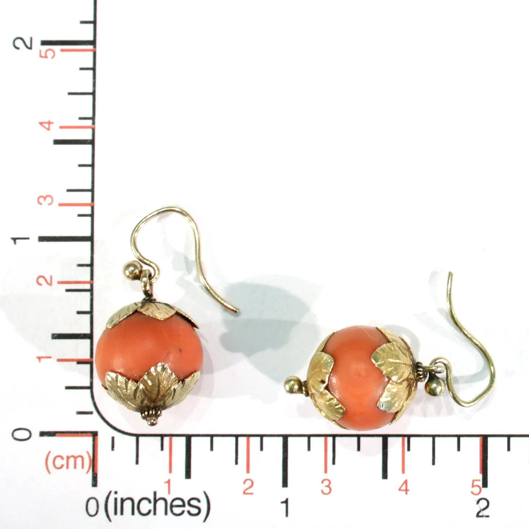 Early Victorian Coral 15k Gold Earrings