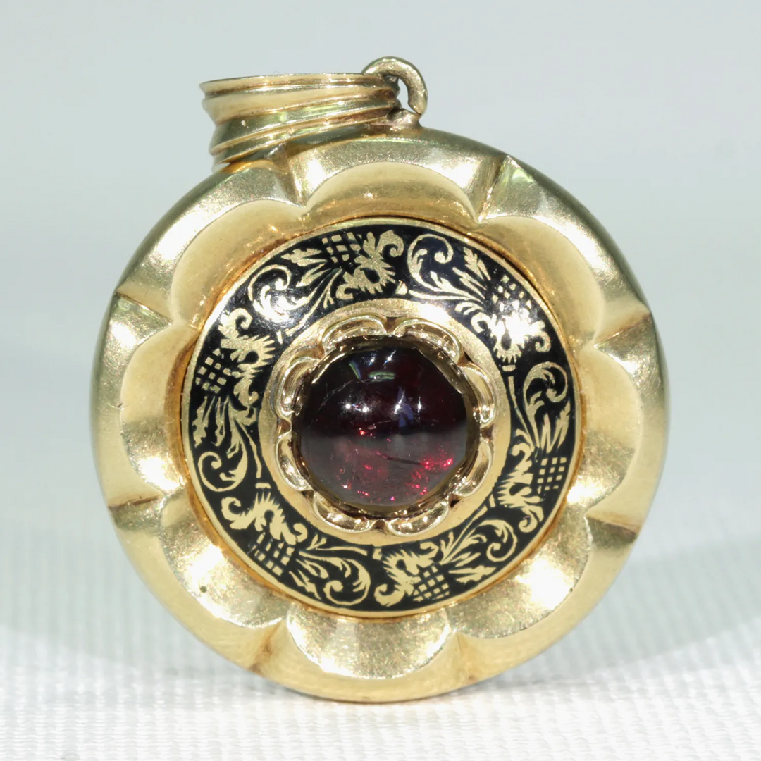 Early Victorian Garnet Enamel Memorial Locket Pendant