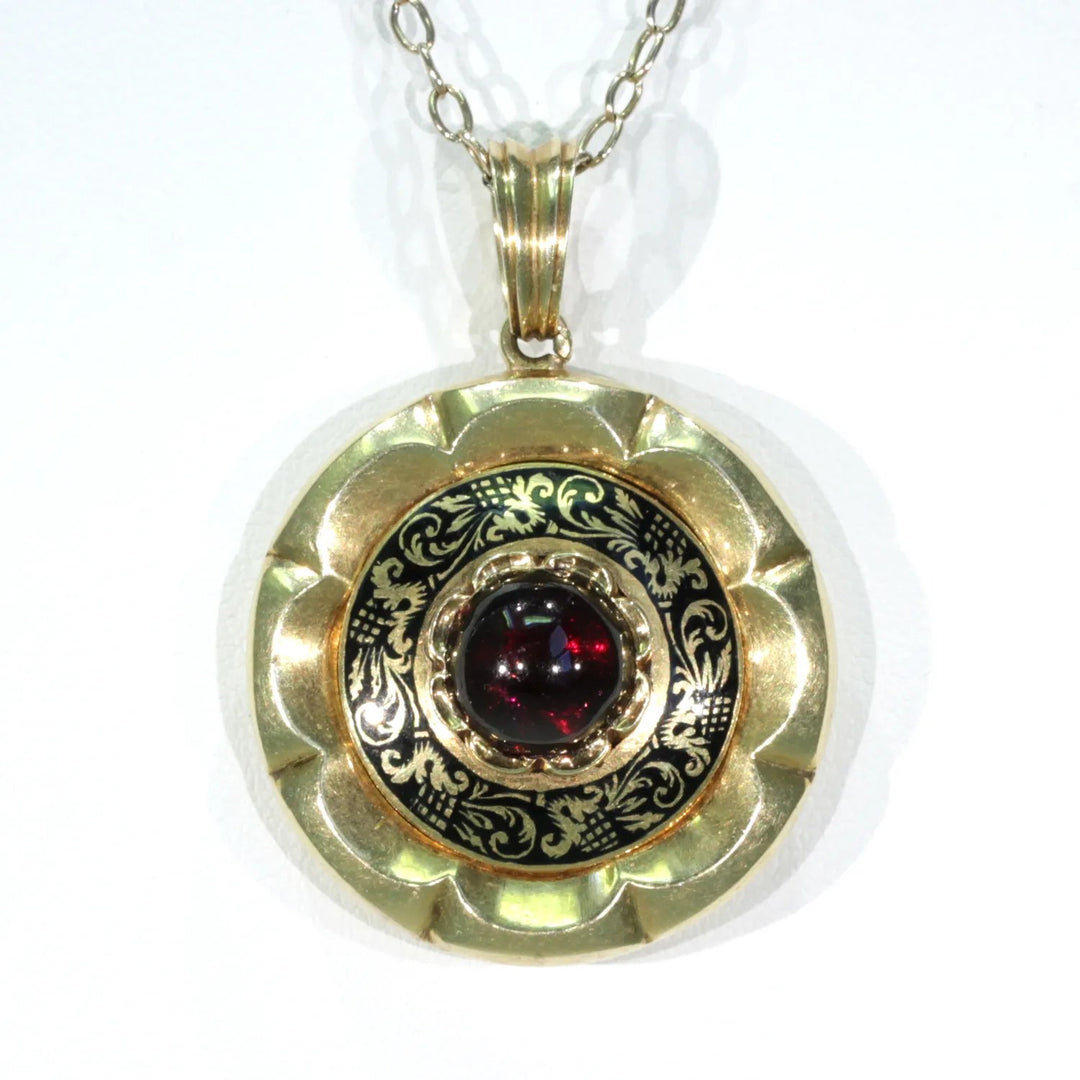Early Victorian Garnet Enamel Memorial Locket Pendant