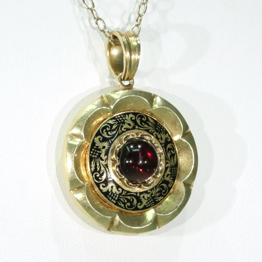 Early Victorian Garnet Enamel Memorial Locket Pendant