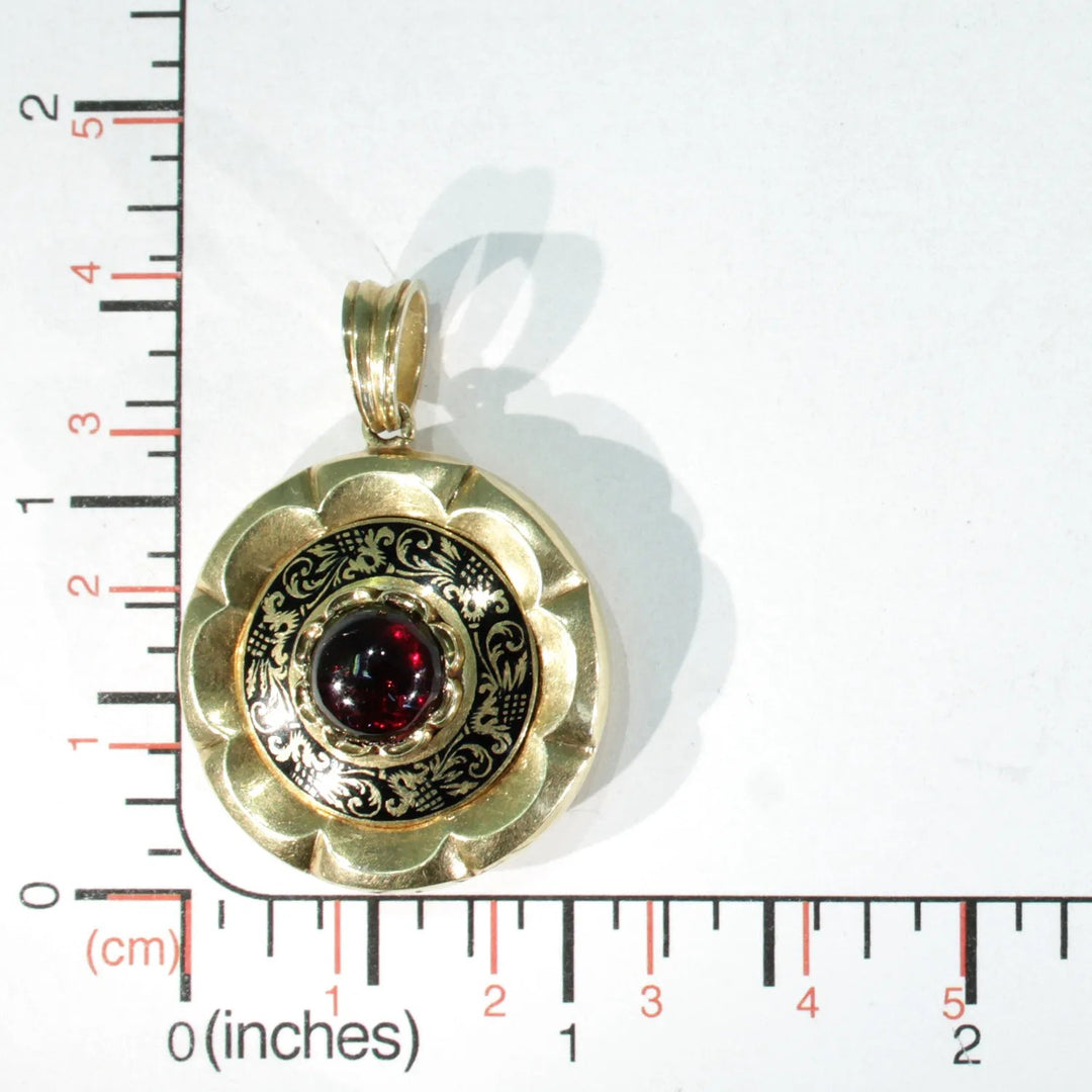 Early Victorian Garnet Enamel Memorial Locket Pendant