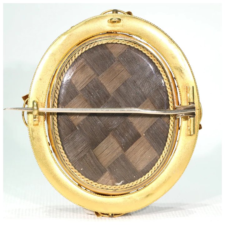 Early Victorian Gold Hair Memorial Brooch Thistles 15k