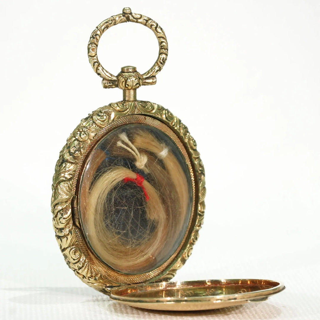 Early Victorian Gold Memorial Locket Pendant Hair Inscription